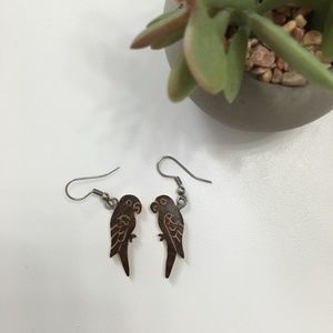 Handmade Tagua Nut - Brown Parrot Bird - Fishook Dangle Earrings